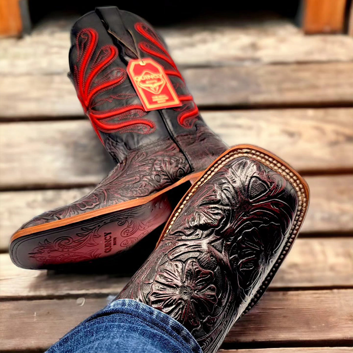 Print Hand-Tooled Cowboy Boots - EE