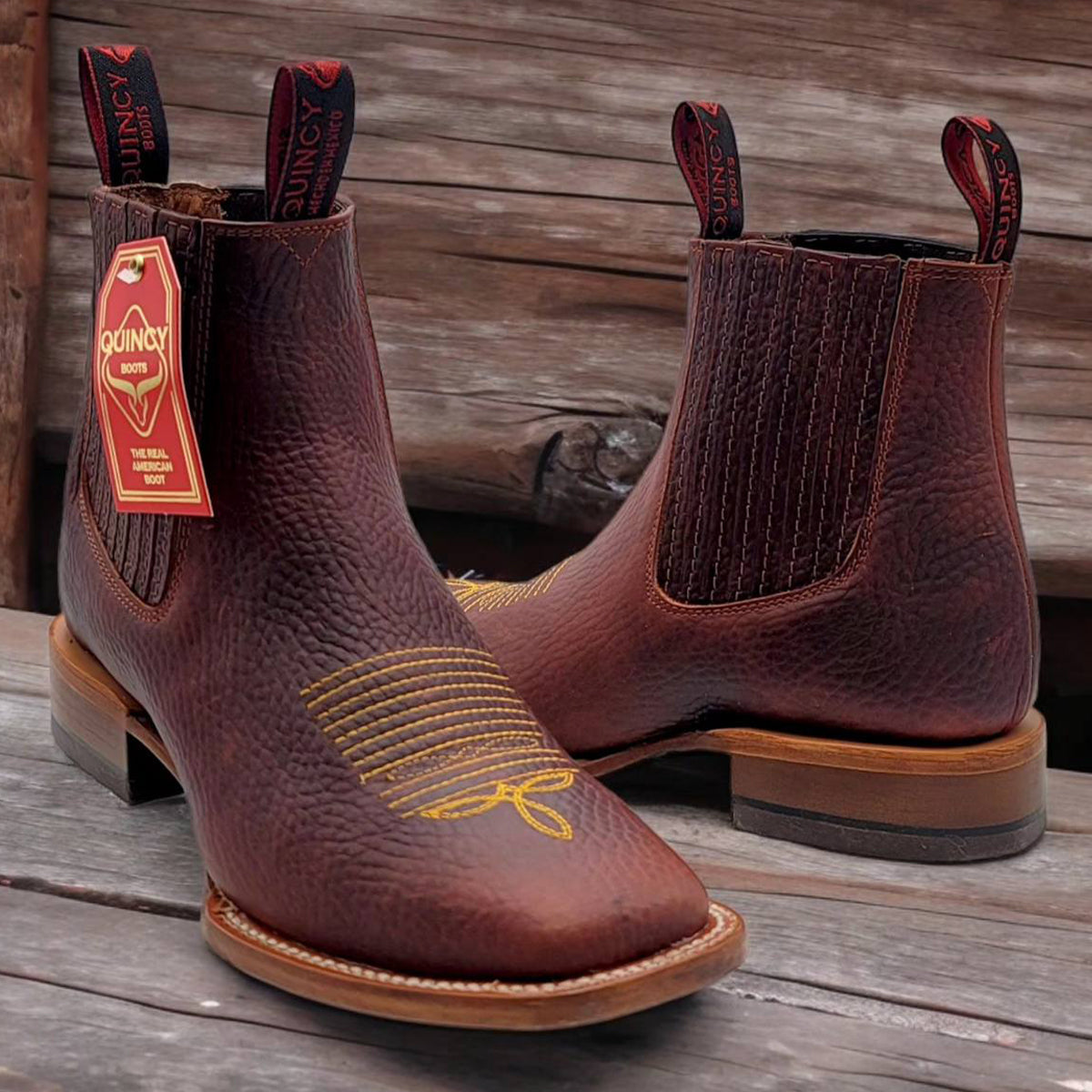 Mens Quincy Boots Shedron Brown Ankle Boots Square Toe - Chedron