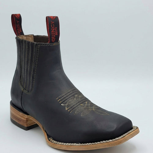 Mens Quincy Boots Crazy Horse Black Chelsea Boots Square Toe - Black