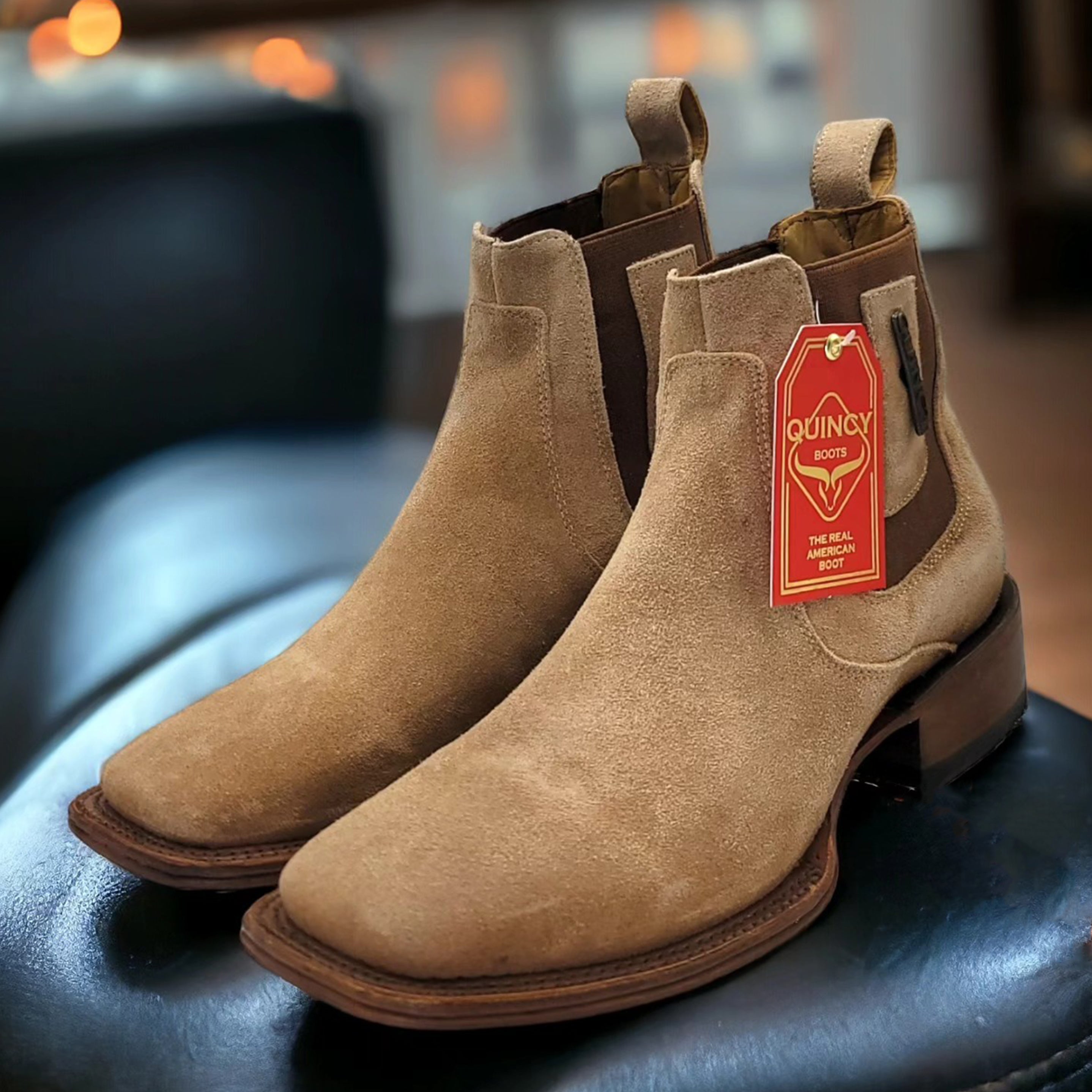 Square Toe Suede Ankle Boots - EE