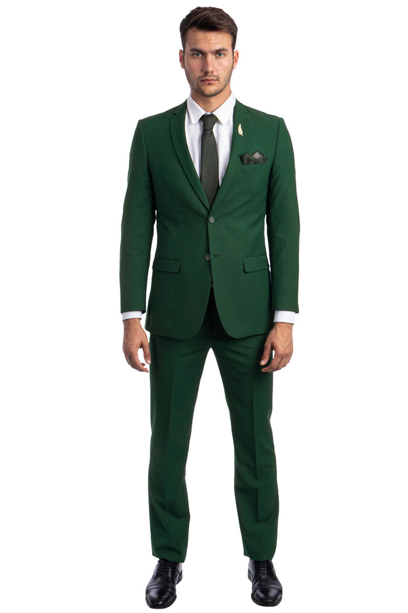 Hunter Green Slim Fit Men's Wedding Suit - Basic 2 Button Style