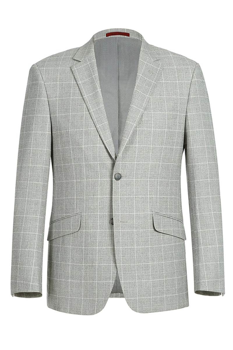 "Men's Slim Fit Two-Button Sport Coat Blazer - Light Grey Ash Windowpane Plaid" - 34 Short