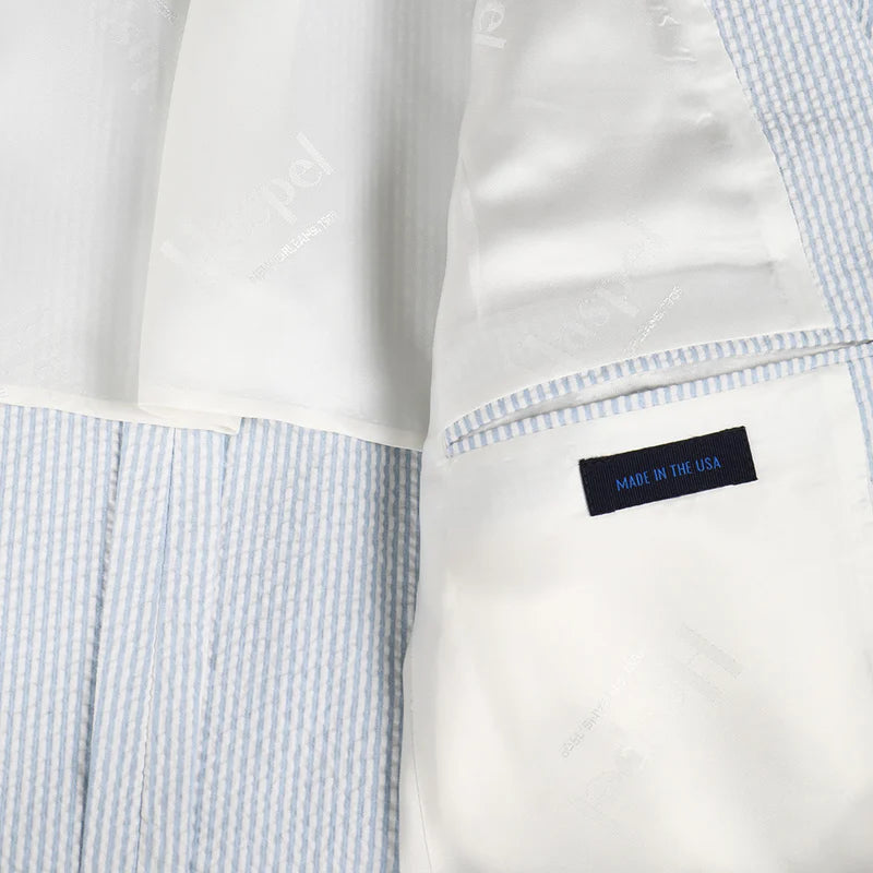 Seersucker Blazer - "Blue Ice" Seersucker Sport Coat Blue Ice Seersucker Stretch Sport Coat - 38 R