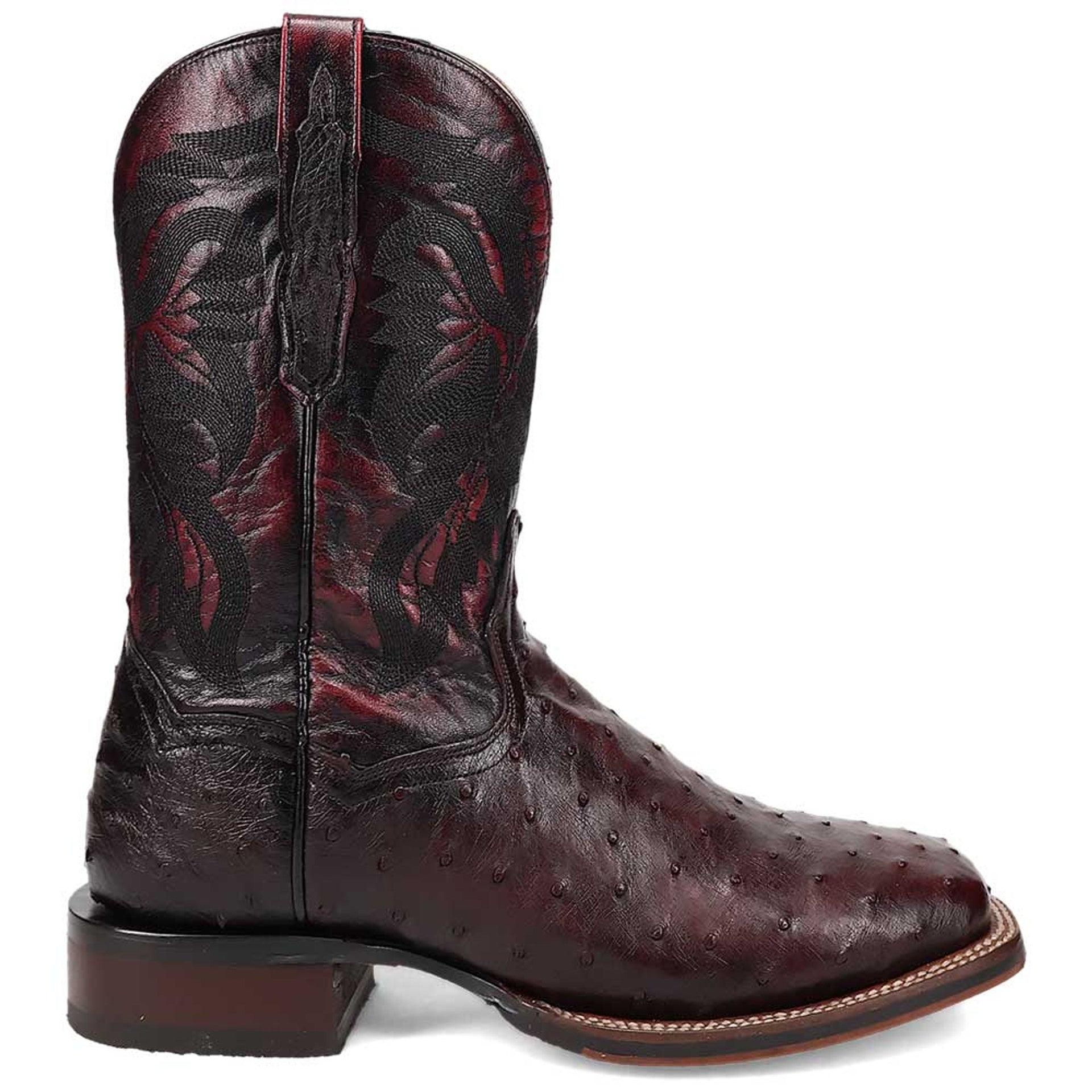 Dan Post Men’s Alamosa Black and Cherry Full Quill Ostrich Boots - 7D