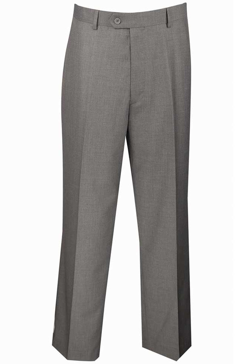 "Grey Wool Feel Men's Regular Fit Flat Front Dress Pants"