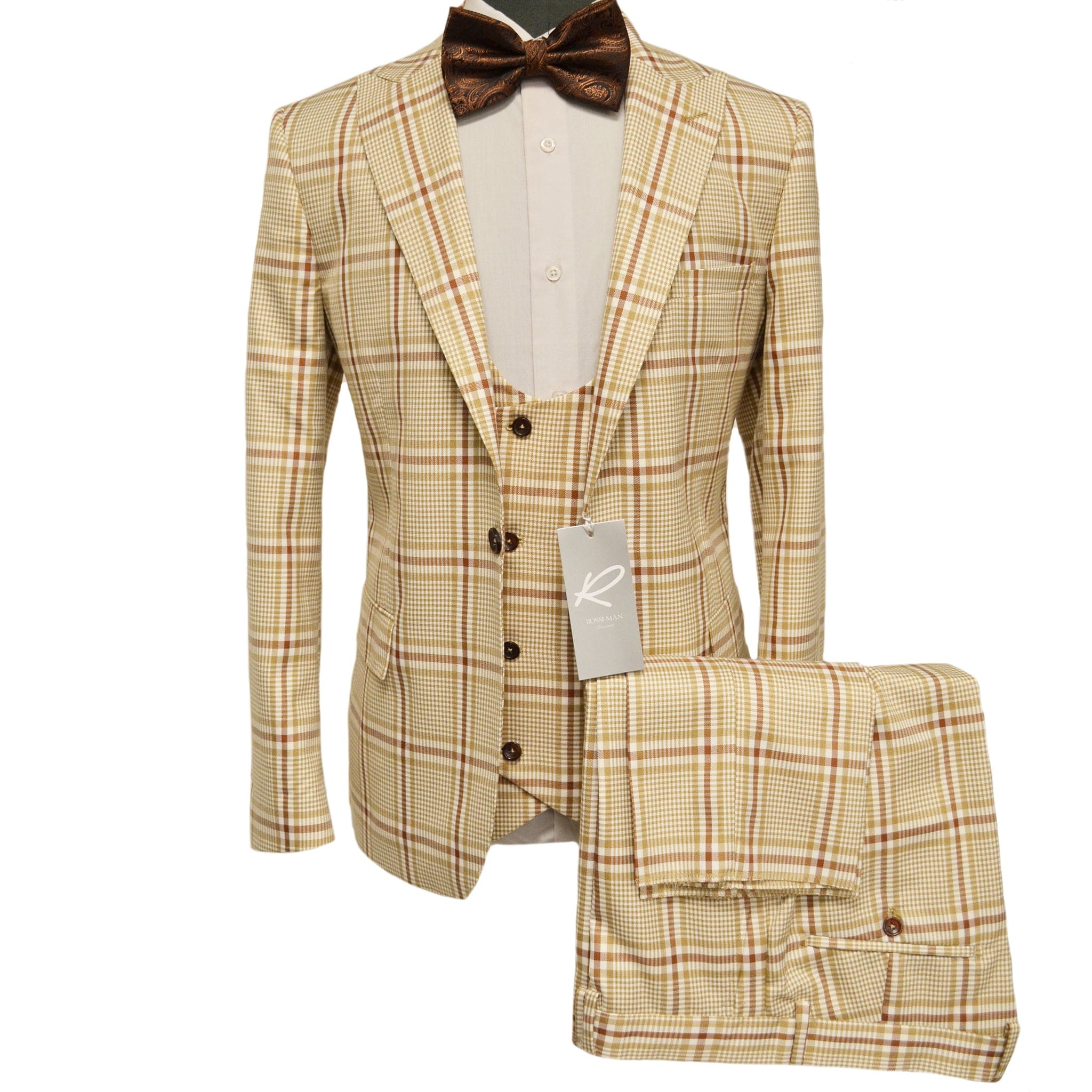 Rossiman Suits For Sale - Mens Designer Suit - Fashion Suits - Fancy Beige Suits - 38 Short Jacket+32 Waist Adjustable 28to34)(Height: 5 4 to5 7 )(Neck 15-16.5)S-M)
