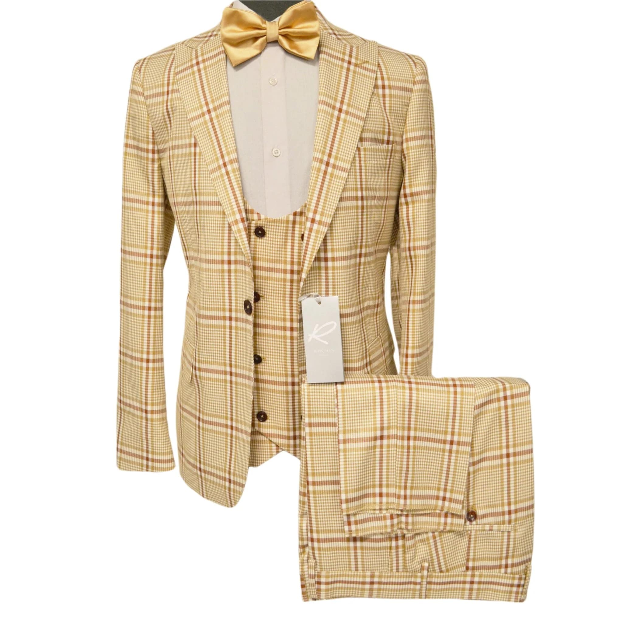 Rossiman Suits For Sale - Mens Designer Suit - Fashion Suits - Fancy Beige Suits - 38 Short Jacket+32 Waist Adjustable 28to34)(Height: 5 4 to5 7 )(Neck 15-16.5)S-M)