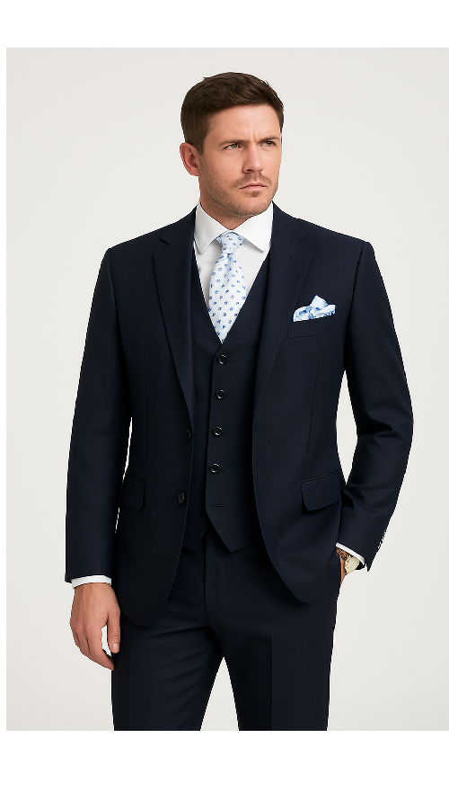 Men’s Solid Navy Blue 3-Piece Suit – CYRUS RM116 by Rossi Man - 38R