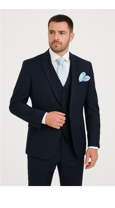 Mens Solid Navy Blue 3-Piece Suit CYRUS RM116 by Rossi Man