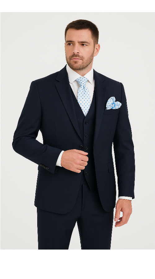 Men’s Solid Navy Blue 3-Piece Suit – CYRUS RM116 by Rossi Man - 38R