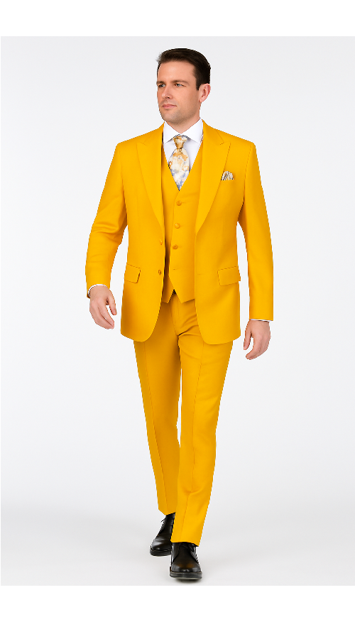 Rossi Man ELI RM103 – Modern Fit 3-Piece Men’s Suit in Bold Yellow - 38R