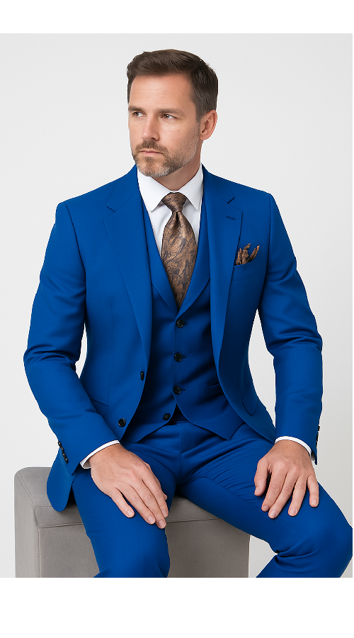 Royal Blue 3-Piece Suit – Rossi Man ELI RM110 Slim Fit Men’s Formalwear - 38R