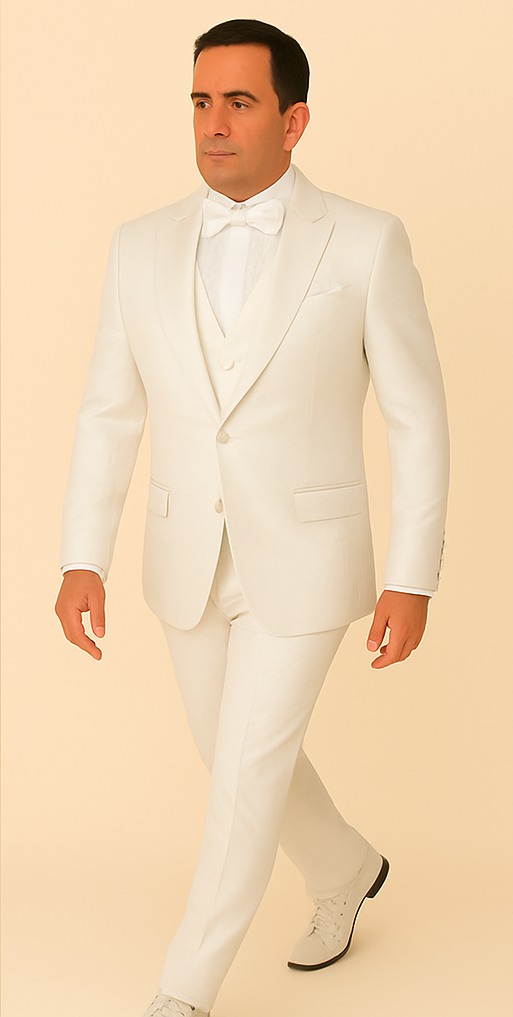 Rossi Man FORD RM1911 – Slim Fit White 3-Piece Suit for Men | Elegant Modern Formalwear - XS