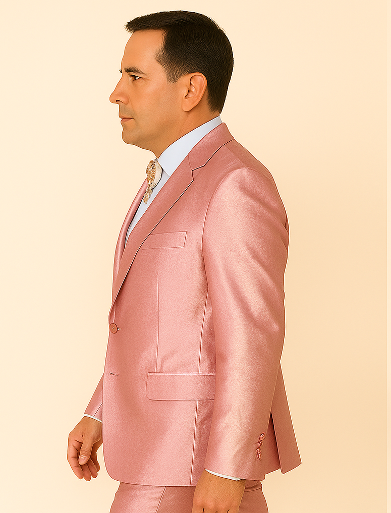 Rossi Man LEO RM1602 – Men's 3-Piece Slim Fit Suit in Pink | Modern Classic Formalwear - XS