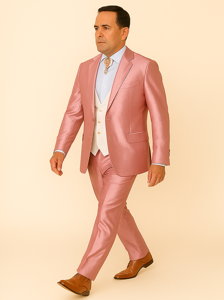 Rossi Man LEO RM1602 – Men's 3-Piece Slim Fit Suit in Pink | Modern Classic Formalwear - XS