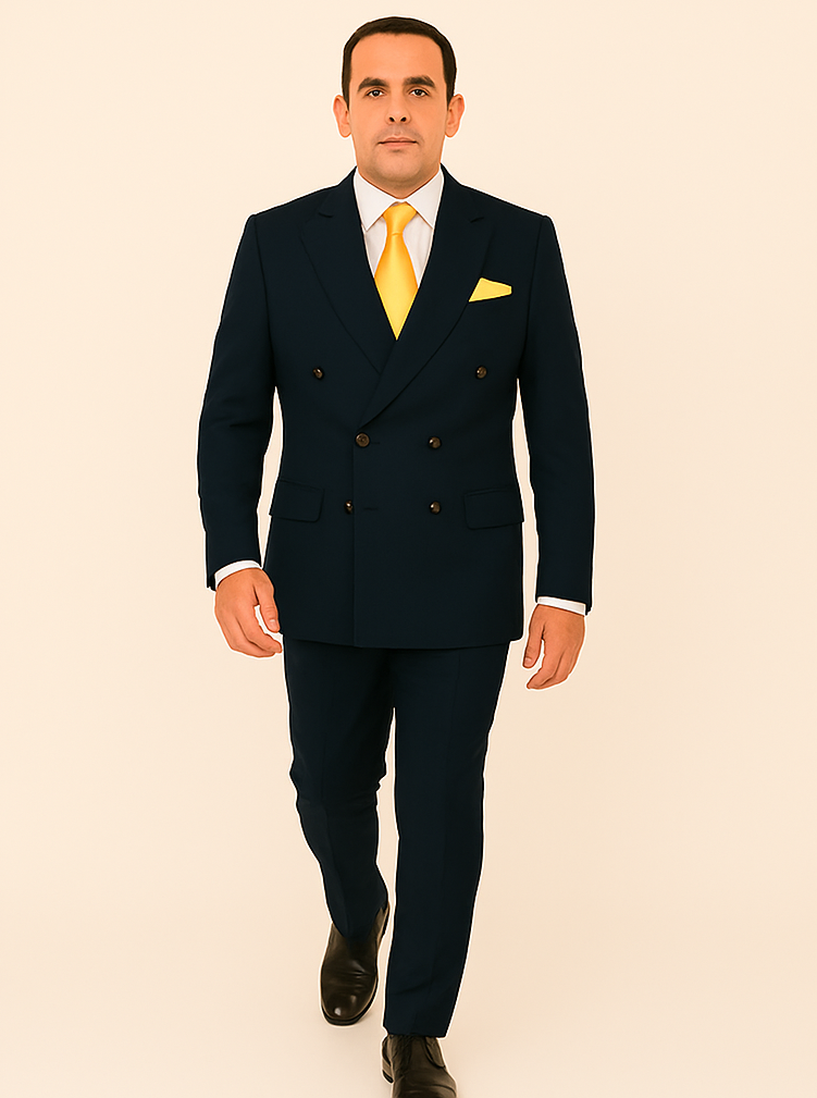 Rossi Man Double-Breasted 2-on-6 Suit – Elegant Men's Formalwear with Flat Front Trousers - 34R