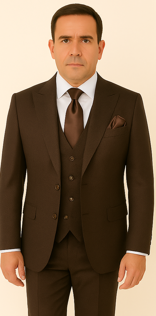 Rossi Man BOND RM1753 Slim Fit 3-Piece Suit – 1-Button Peak Lapel, Modern Formalwear for Men - 34R