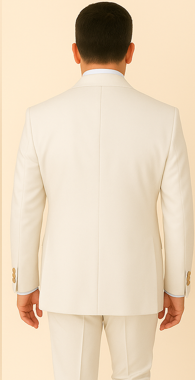 Rossi Man BOND RM1770 Slim Fit 3-Piece White Suit 1-Button Peak Lapel, Stylish Mens Formal wear