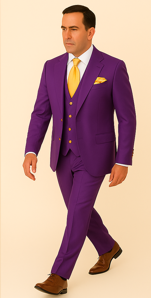 Rossi Man BOND RM1778 Slim Fit 3-Piece Purple Suit – Elegant Tailored Suit for Men - 34R
