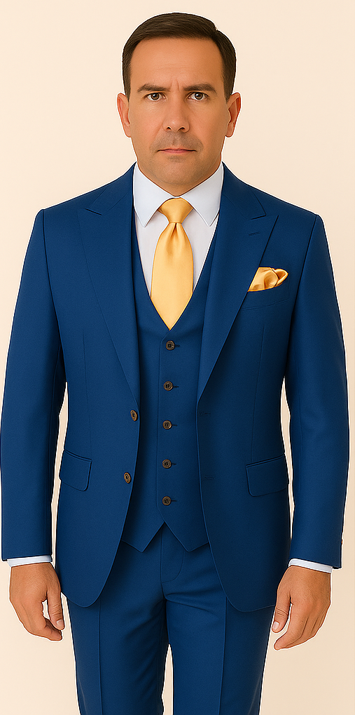 Rossi Man BOND RM1780 Slim Fit 3-Piece Suit – Modern Royal Blue Suit for Men - 34R