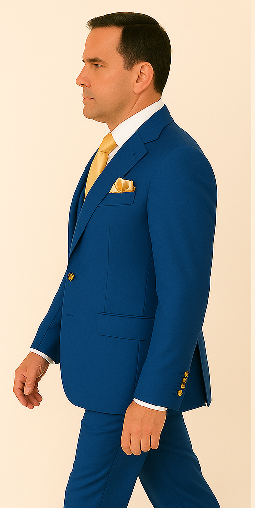 Rossi Man BOND RM1780 Slim Fit 3-Piece Suit – Modern Royal Blue Suit for Men - 34R