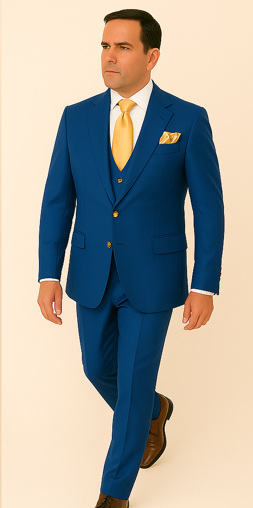 Rossi Man BOND RM1780 Slim Fit 3-Piece Suit – Modern Royal Blue Suit for Men - 34R