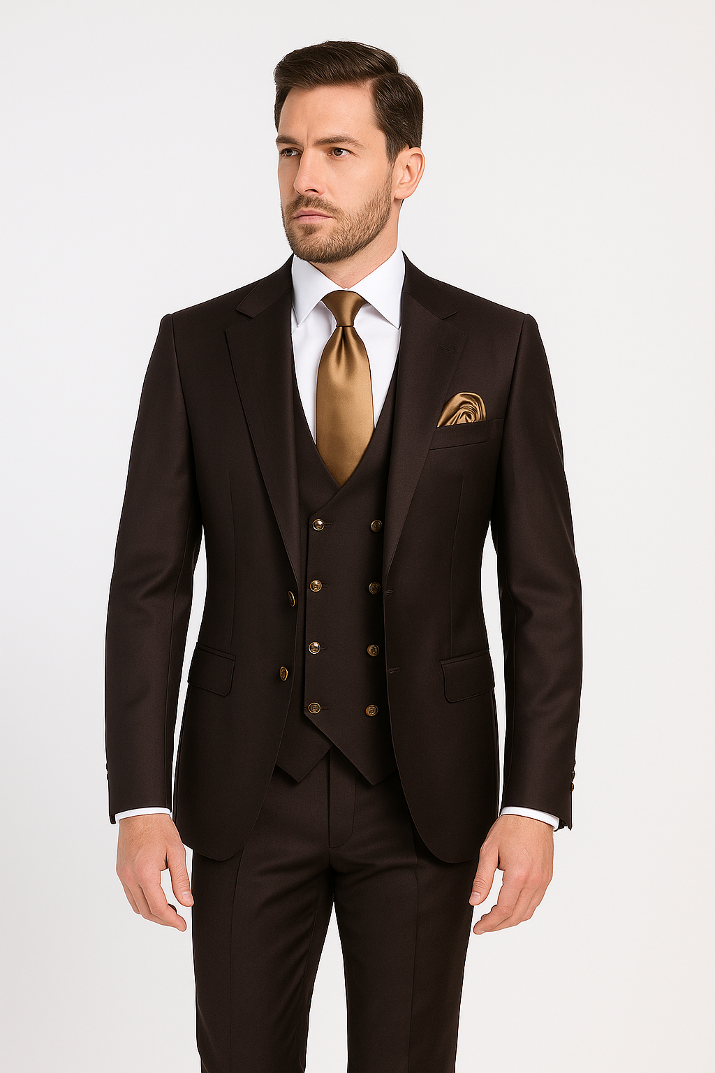 Chocolate Brown Slim Fit Suit – Rossi Man Max 3-Piece Formal Set - 34R