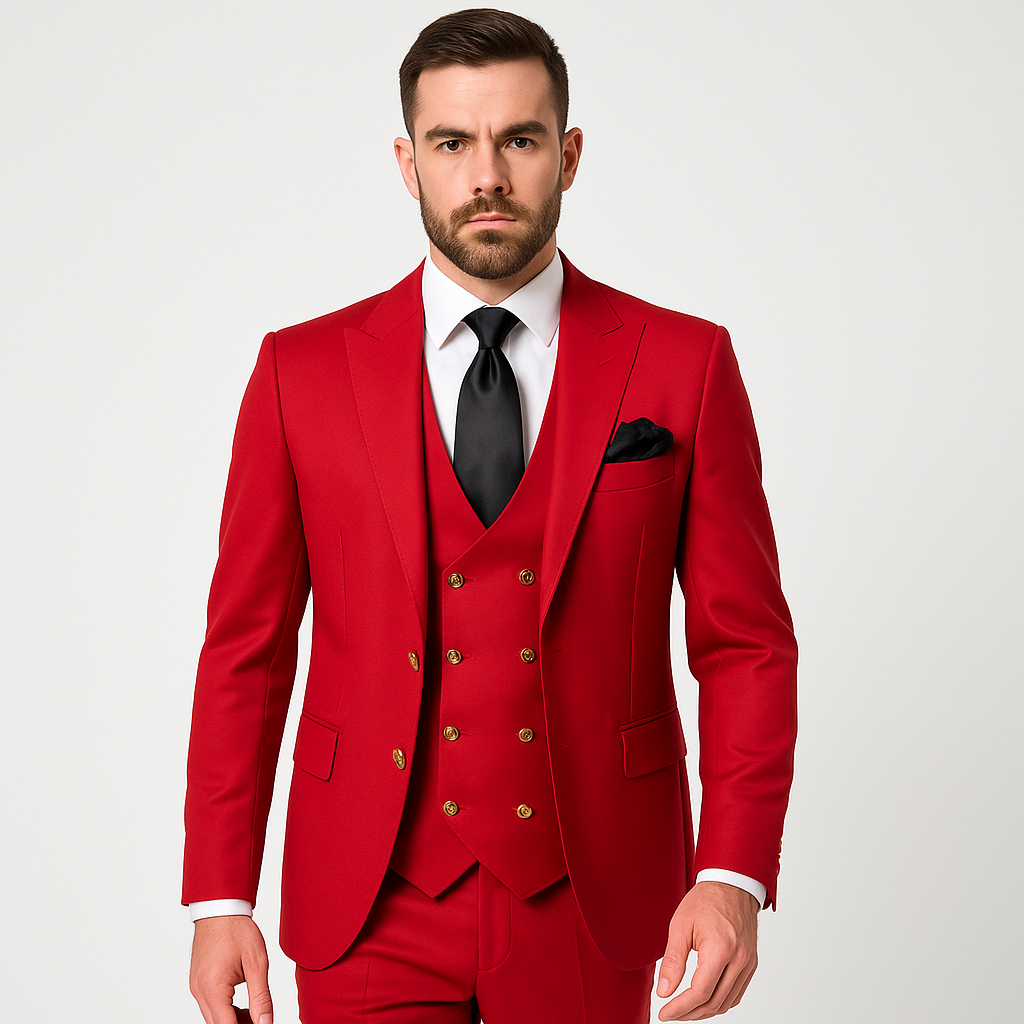 Rossi Man Max Slim Fit Formal Suit – 3-Piece Set in Bold Solid Red | RM1191 - 34R