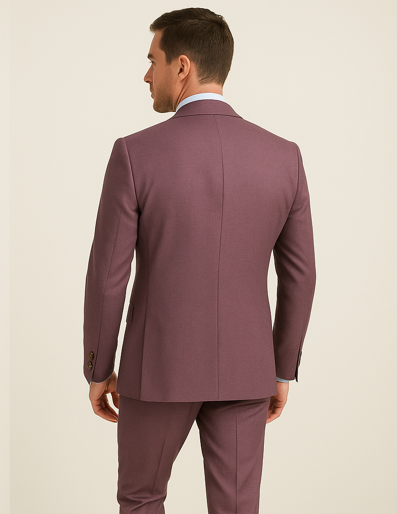 Rossi Man MAX RM1381 Slim Fit 3-Piece Suit – Modern Tailored Solid Raspberry Suit for Men - 34R