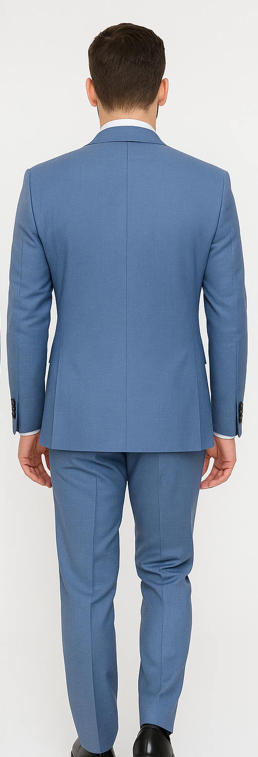 Rossi Man MAX RM1387 Slim Fit 3-Piece Suit – Stylish Solid Blue Formalwear for Men - 34R
