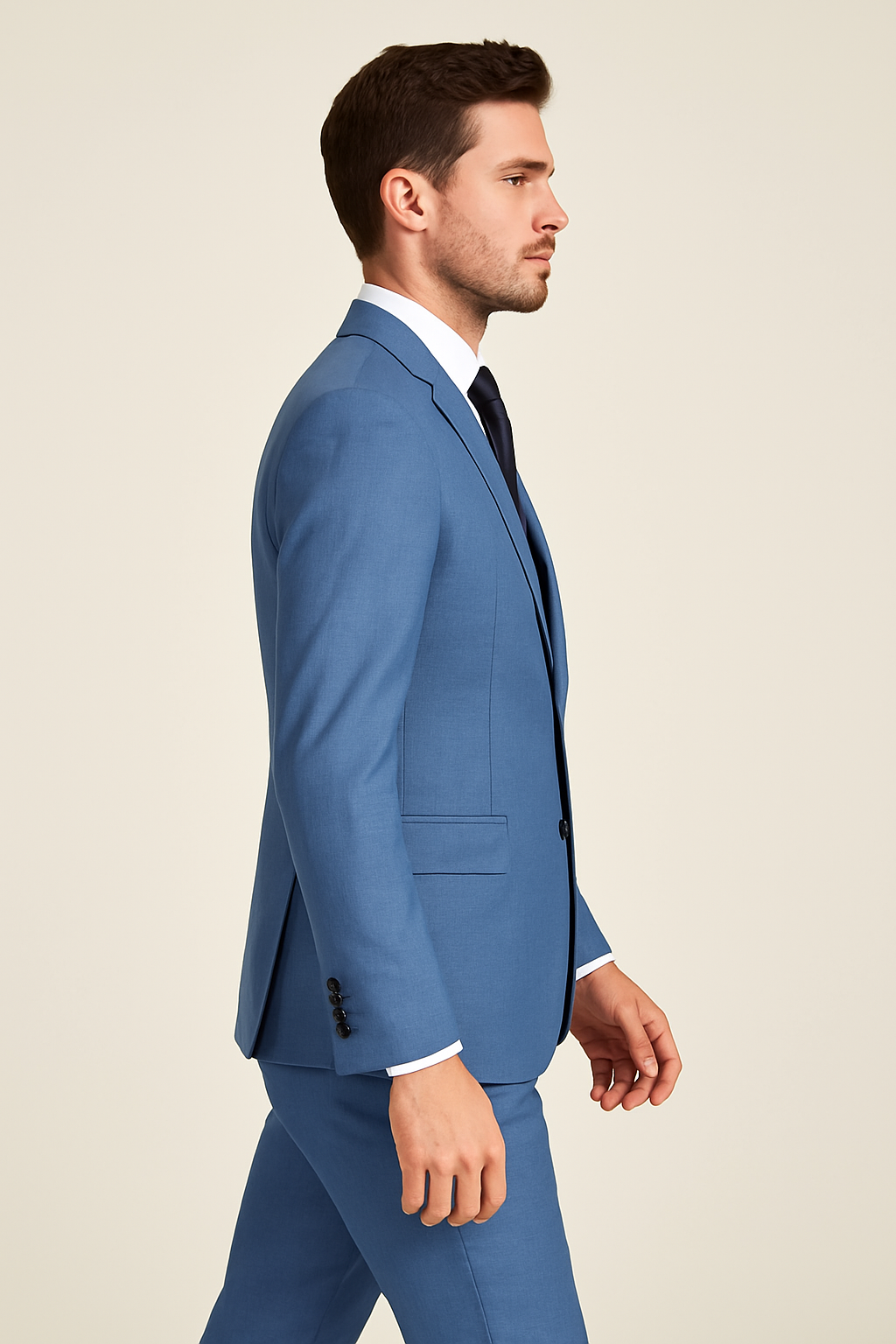 Rossi Man MAX RM1387 Slim Fit 3-Piece Suit – Stylish Solid Blue Formalwear for Men - 34R