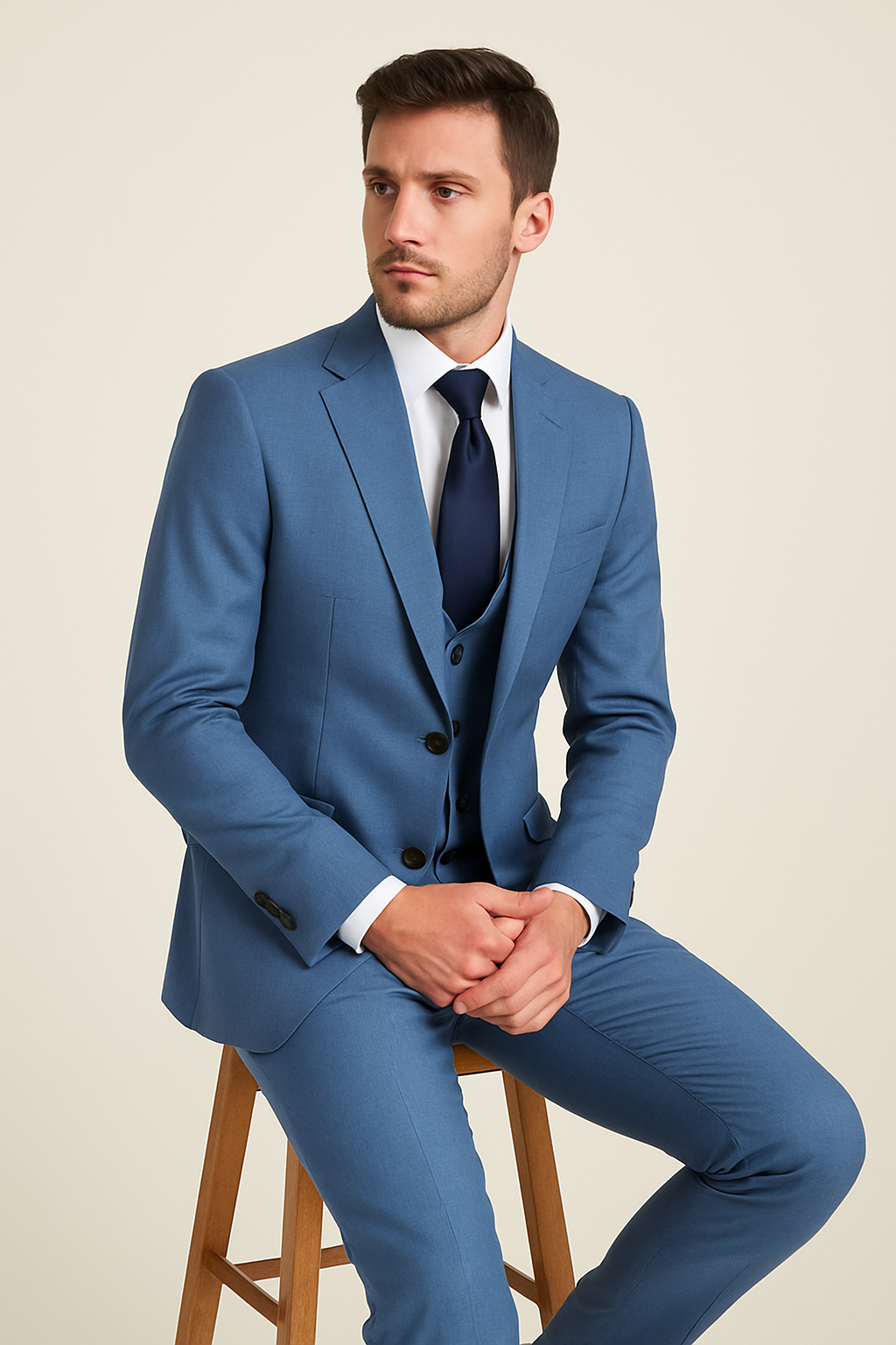 Rossi Man MAX RM1387 Slim Fit 3-Piece Suit – Stylish Solid Blue Formalwear for Men - 34R