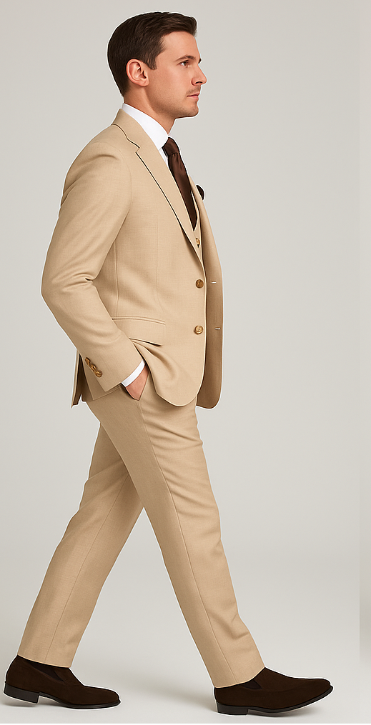 Rossi Man Max RM1391 – Slim Fit 3-Piece Men’s Suit in Solid Beige - 34R