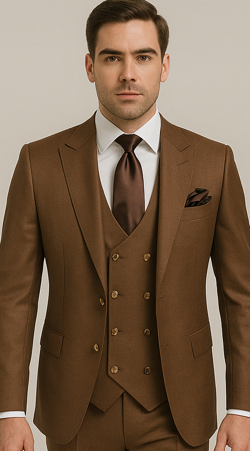 Rossi Man Max RM1392 – Slim Fit 3-Piece Men’s Suit in Solid Brown - 34R