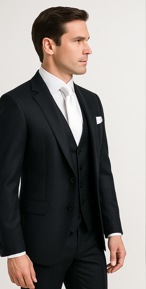 Rossi Man MAX RM1712 Slim Fit 3-Piece Suit – Stylish Black Formalwear for Men - 34R