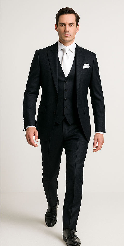 Rossi Man MAX RM1712 Slim Fit 3-Piece Suit – Stylish Black Formalwear for Men - 34R