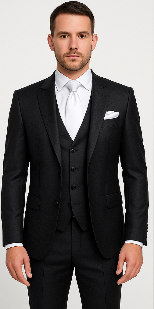 Rossi Man MAX RM1712 Slim Fit 3-Piece Suit – Stylish Black Formalwear for Men - 34R