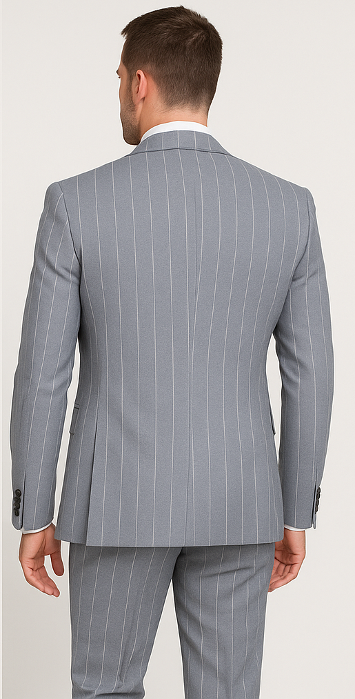 Rossi Man MAX RM1726 Slim Fit 3-Piece Suit – Elegant Grey Pinstripe Formal Suit for Men - 34R