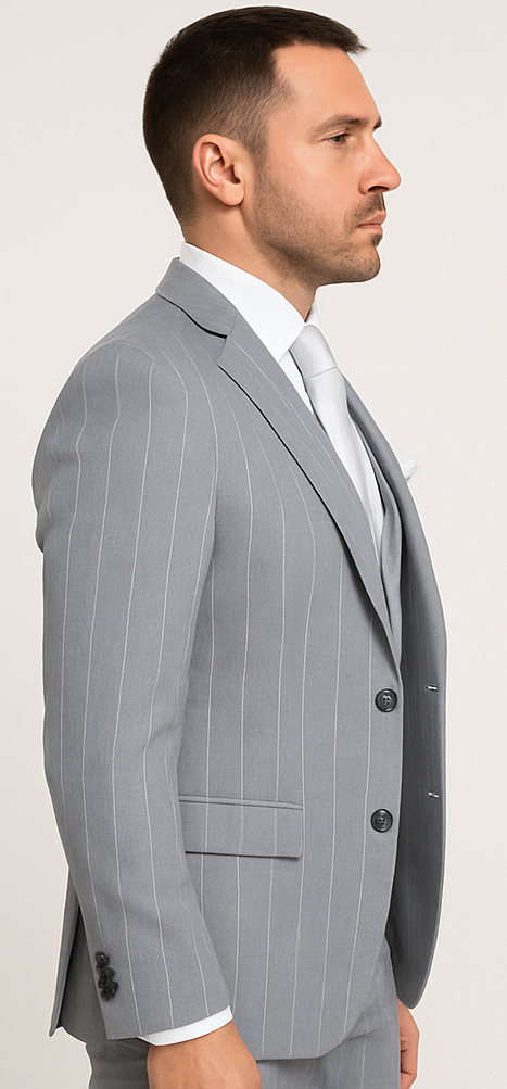 Rossi Man MAX RM1726 Slim Fit 3-Piece Suit – Elegant Grey Pinstripe Formal Suit for Men - 34R