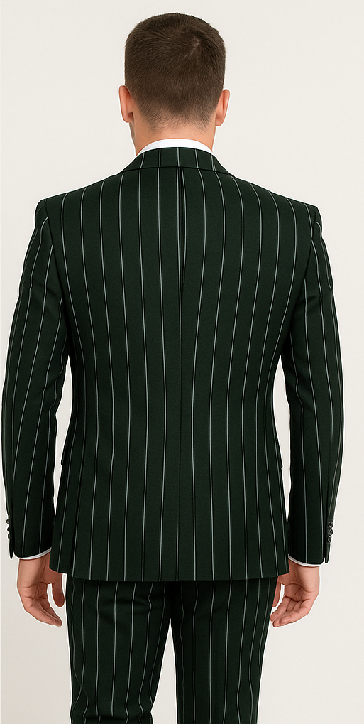 Rossi Man MAX RM1727 Slim Fit 3-Piece Suit – Stylish Tailored Green Pinstripe Suit for Men - 34R