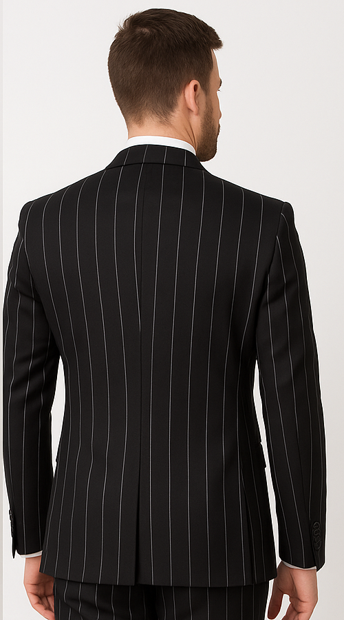 Rossi Man Max RM1728 Slim Fit 3-Piece Mens Suit in Black Stripe
