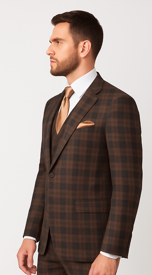 Rossi Man MAX RM1735 Slim Fit 3-Piece Brown Suit – Modern Formalwear for Men - 34R
