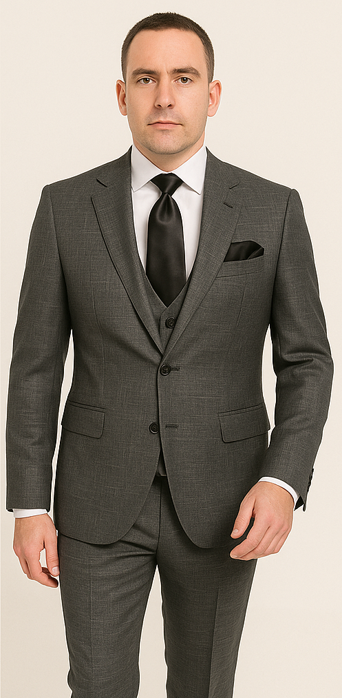 Rossi Man MAX RM1784 Slim Fit 3-Piece Suit – Stylish Grey Formal Suit for Men - 34R