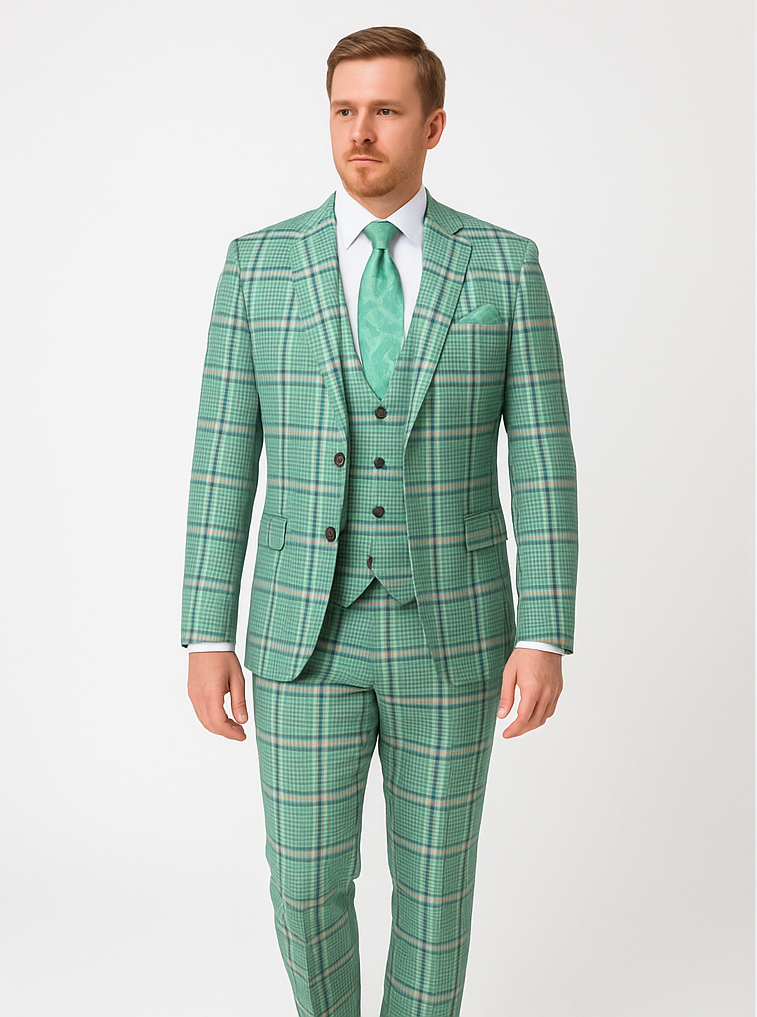 Rossi Man MAX RM1825 Slim Fit 3-Piece Mint Green Suit – Modern Formalwear for Men - 34R