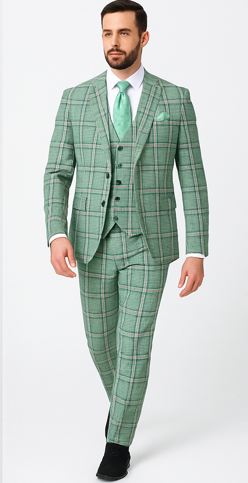 Rossi Man MAX RM1825 Slim Fit 3-Piece Mint Green Suit Modern Formalwear for Men