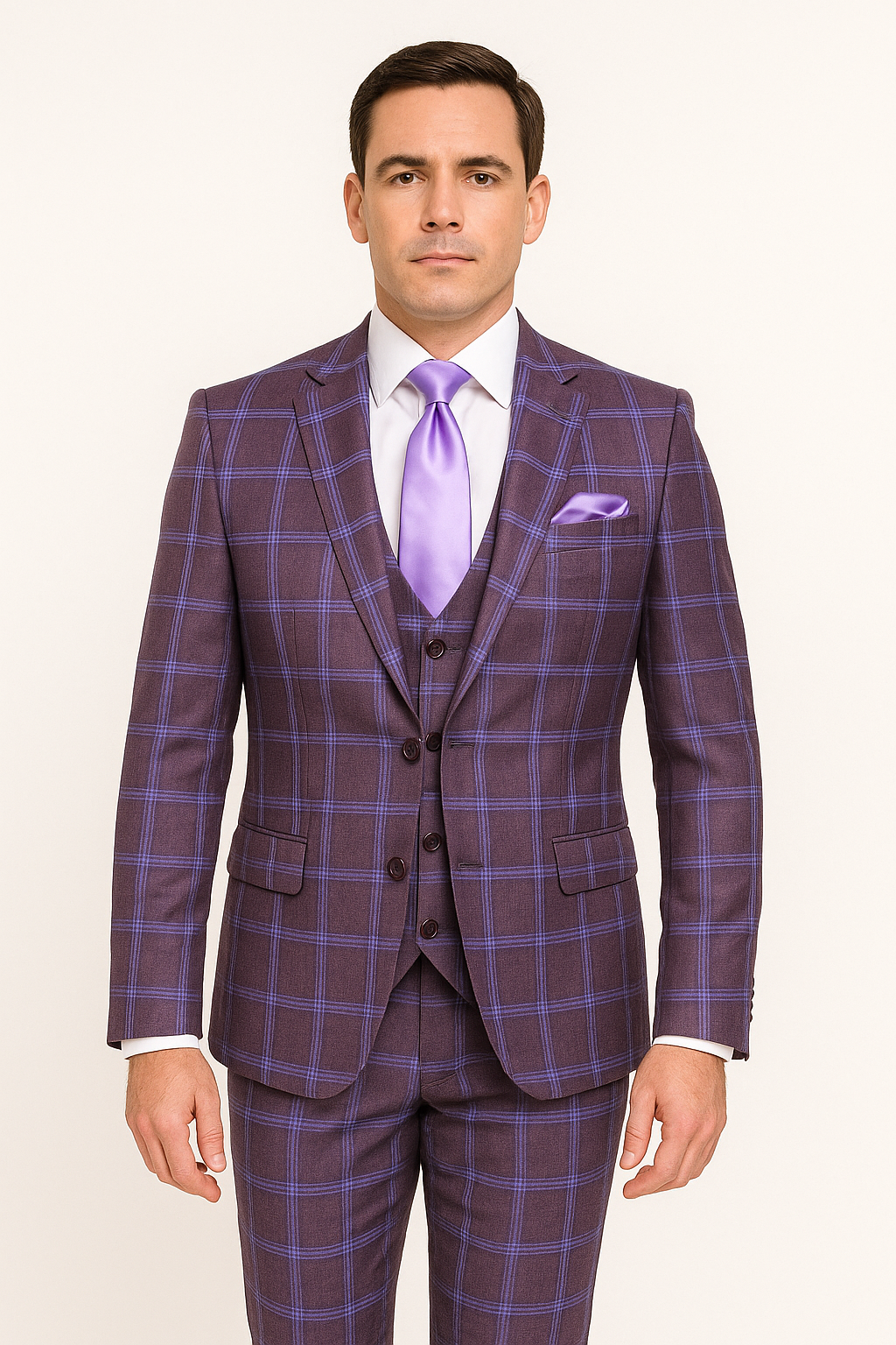 Rossi Man MAX RM1834 Slim Fit 3-Piece Suit – Elegant Purple Formalwear for Men - 34R