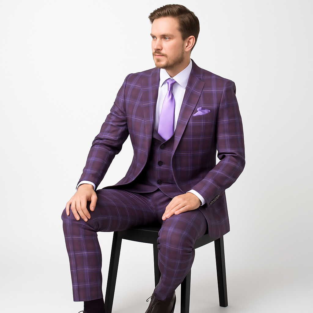 Rossi Man MAX RM1834 Slim Fit 3-Piece Suit – Elegant Purple Formalwear for Men - 34R