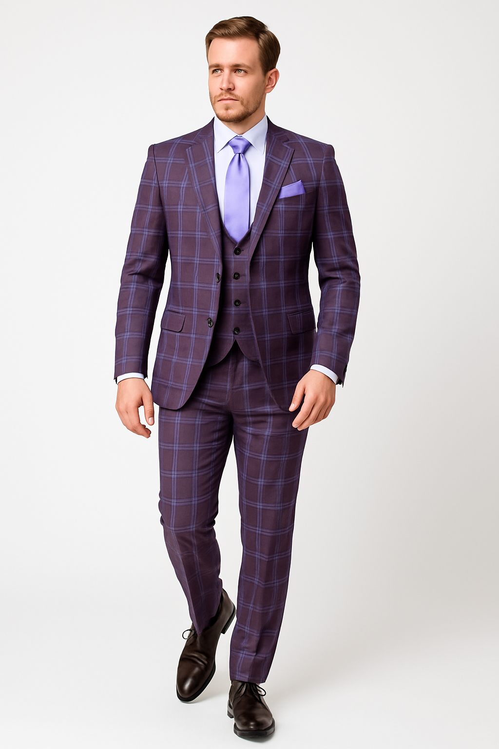 Rossi Man MAX RM1834 Slim Fit 3-Piece Suit – Elegant Purple Formalwear for Men - 34R