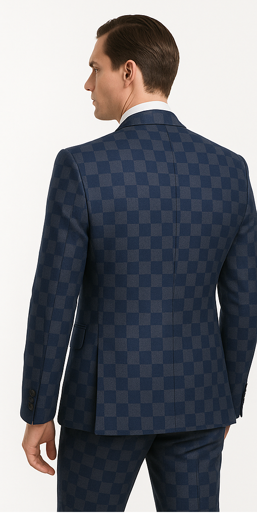 Rossi Man MAX Collection RM1838 – Modern Slim Fit 3-Piece Navy Check Suit for Men - 34R
