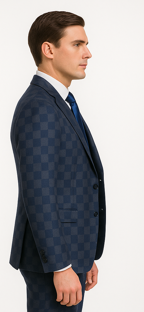 Rossi Man MAX Collection RM1838 – Modern Slim Fit 3-Piece Navy Check Suit for Men - 34R